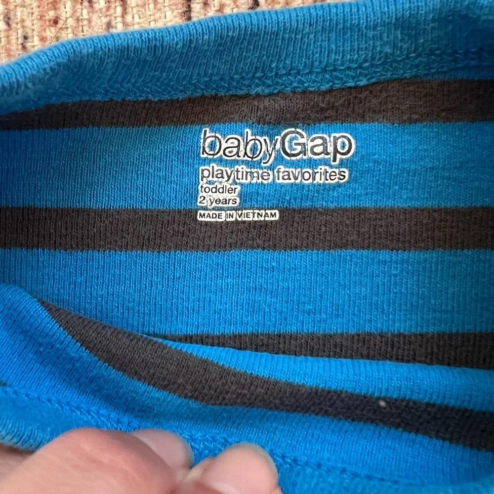 GAP Kids Blue and Black Striped Long Sleeve Tee